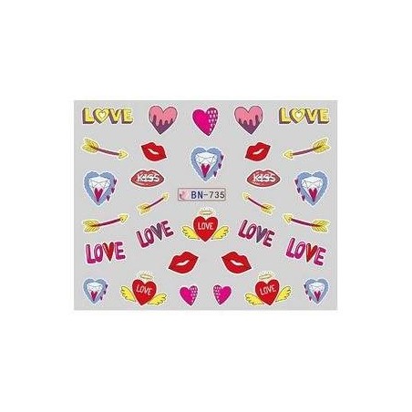 Vandens spalvos nagų lipdukai love lips heart BN735